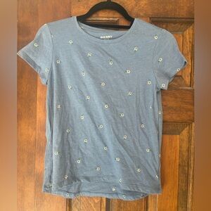 Old Navy Girls Flower Top Blue Grey Tee XL 14-16